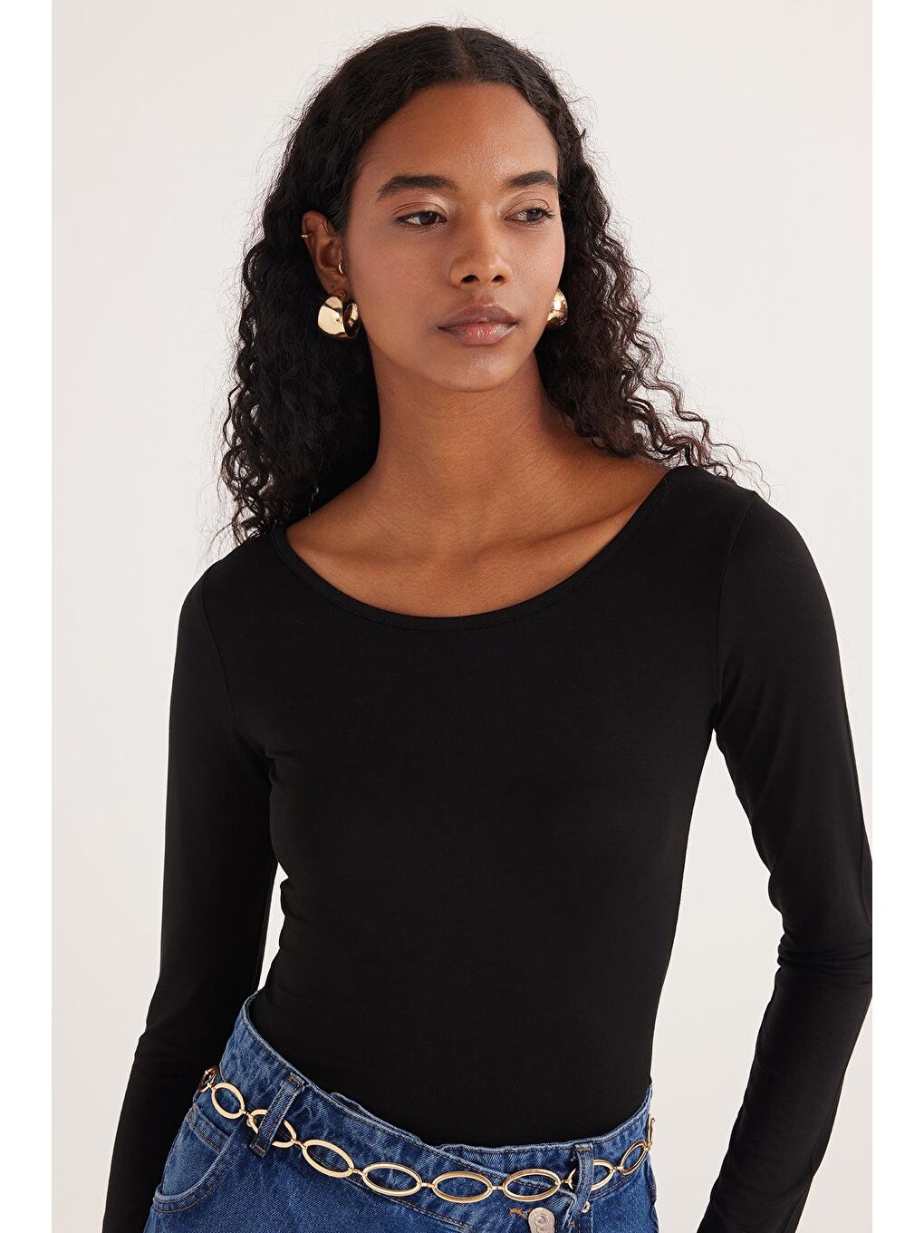 Kadın Slim Fit Dar Kesim Uzun Kollu Viskon Siyah Bluz