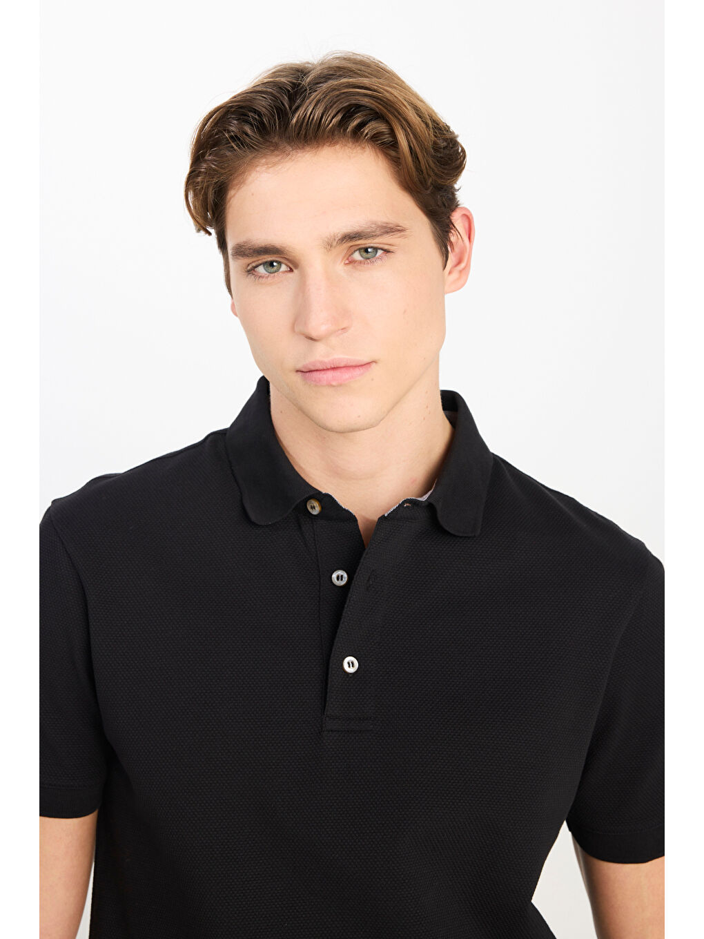 Regular Fit Normal Kesim Siyah Pamuklu Polo Yaka Tişört-3