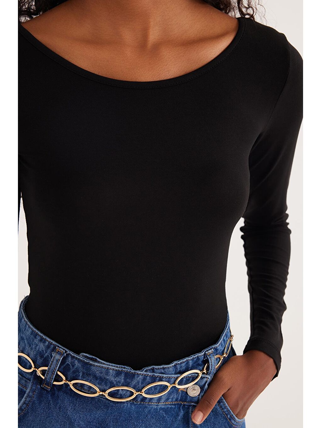 Kadın Slim Fit Dar Kesim Uzun Kollu Viskon Siyah Bluz-2