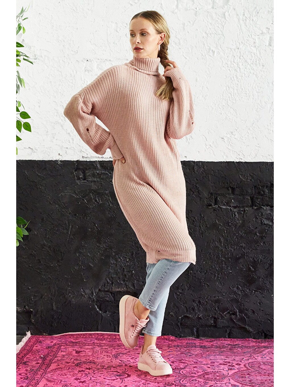 Pembe Balıkçı Yaka Triko Tunik