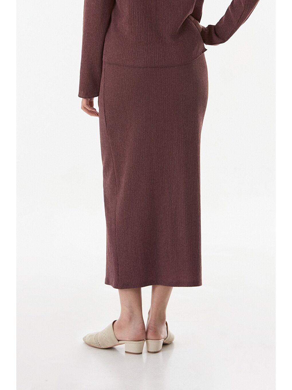 Mürdüm Kurdele Detaylı Bürümcük Kumaş Kalem Etek-3