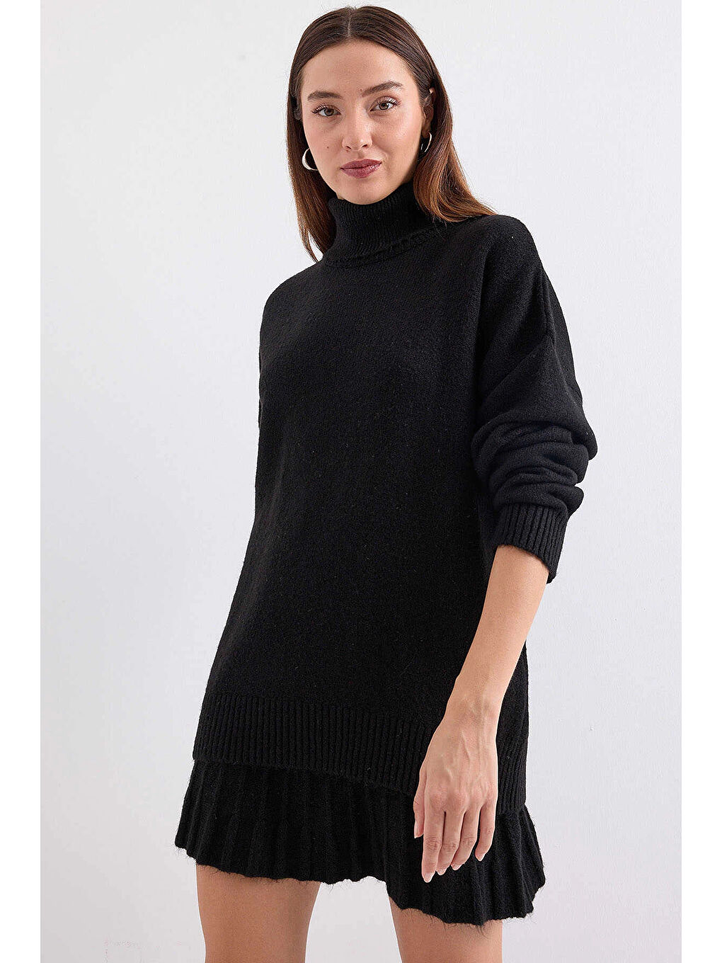 Kadın Siyah Kazak Etek Triko İkili Takım HZL25W-BD1102641-3