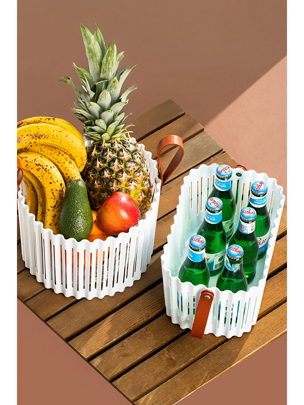 4317 Beyaz 2'li Sepet Seti Banyo Mutfak Organizeri, Tezgah Üstü ve Çamaşır Sepeti-1