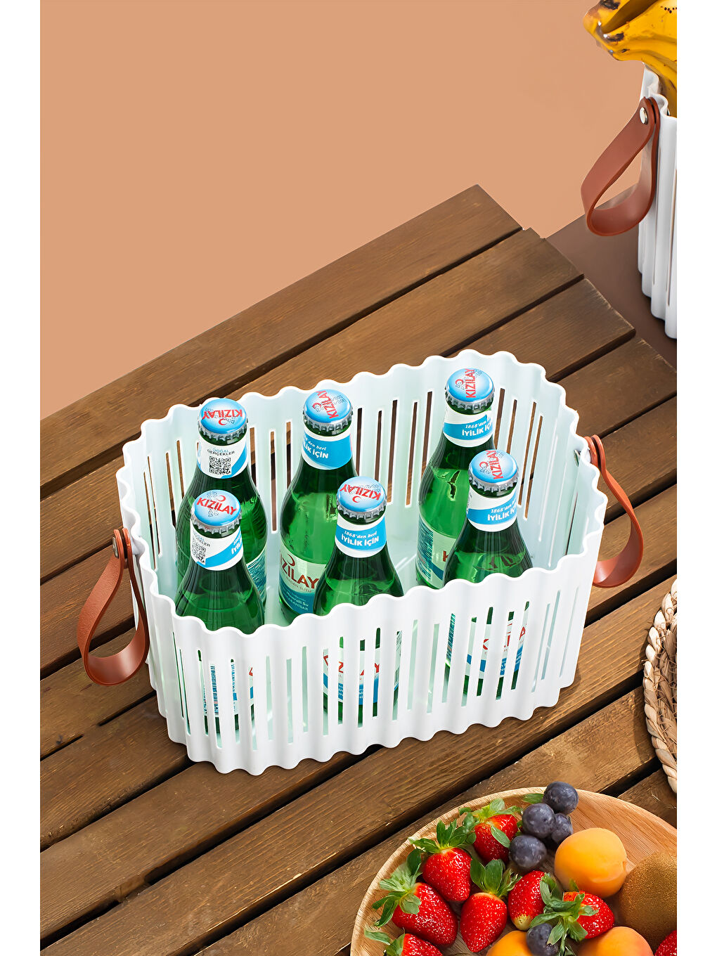 4317 Beyaz 2'li Sepet Seti Banyo Mutfak Organizeri, Tezgah Üstü ve Çamaşır Sepeti-2