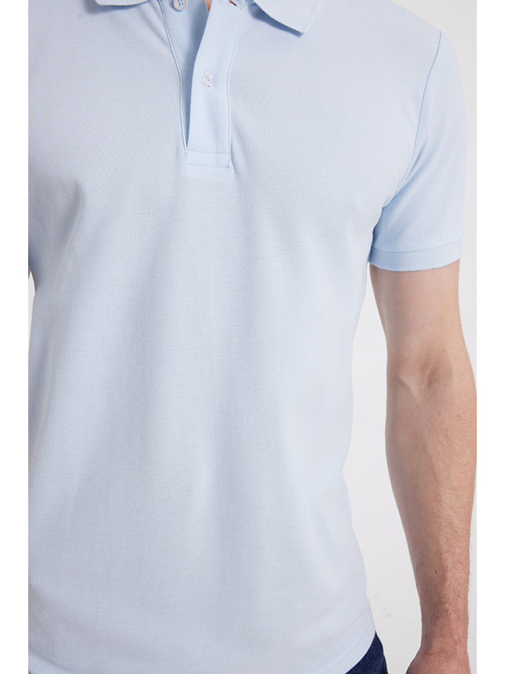 Slim Fit Dar Kesim %100 Pamuk Erkek Polo Yaka Turkuaz Tişört-5