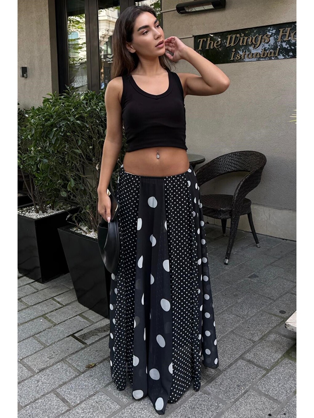 Siyah Çoklu Puantiye Desen Maxi Etek Mg2839-5