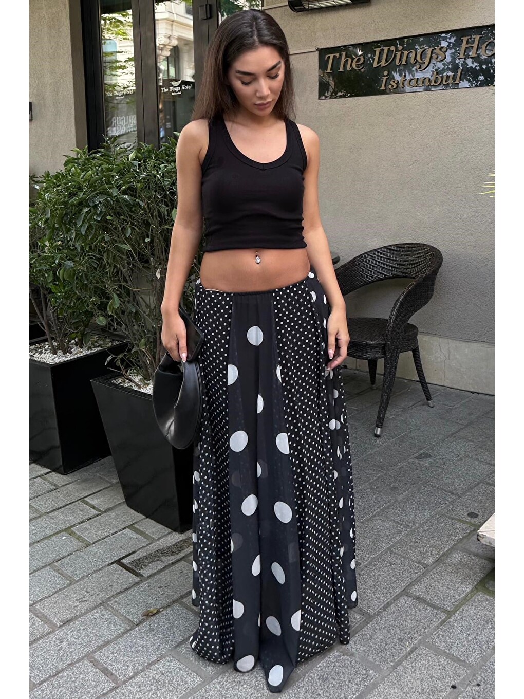 Siyah Çoklu Puantiye Desen Maxi Etek Mg2839-6