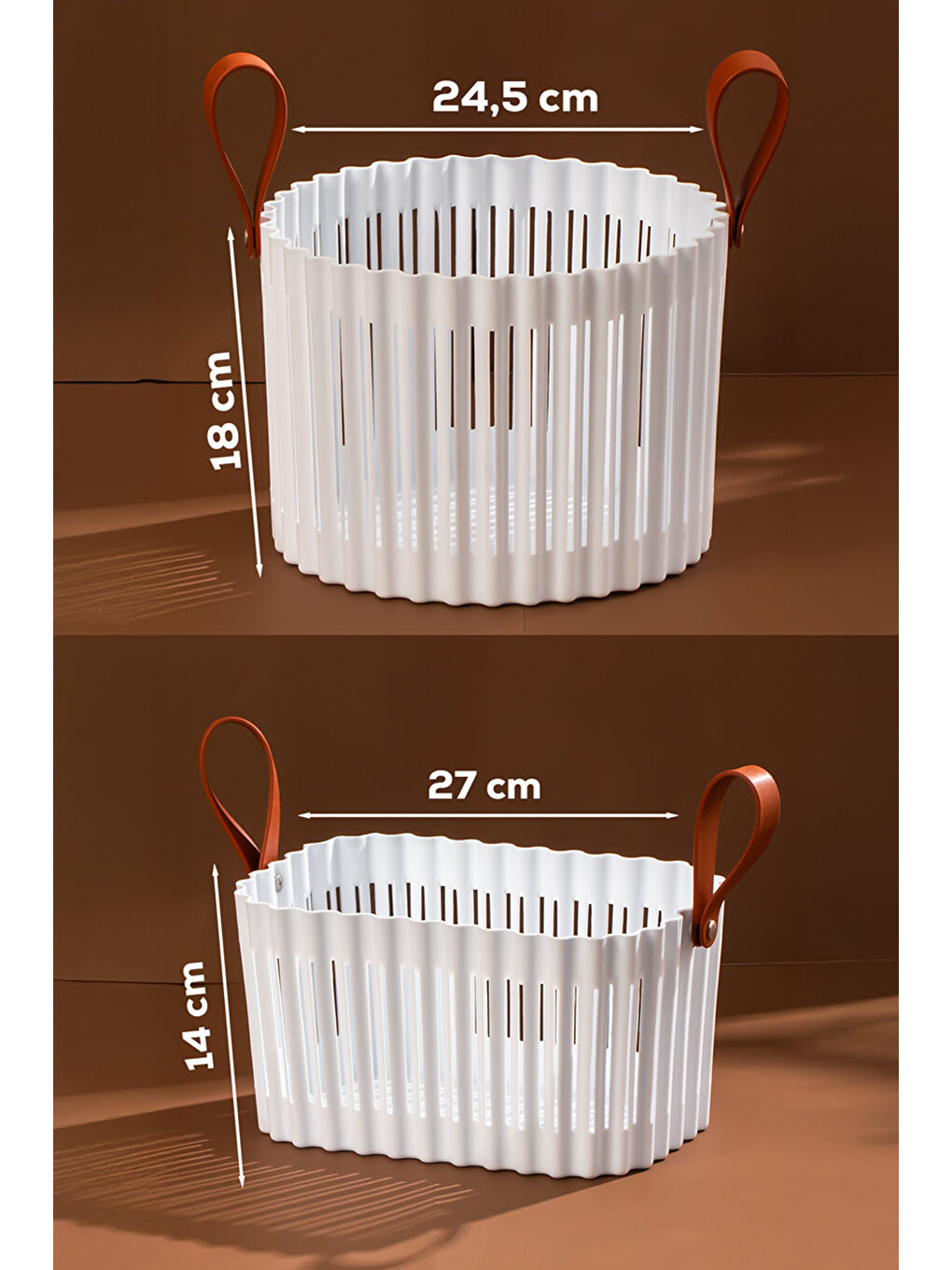 4317 Beyaz 2'li Sepet Seti Banyo Mutfak Organizeri, Tezgah Üstü ve Çamaşır Sepeti-4