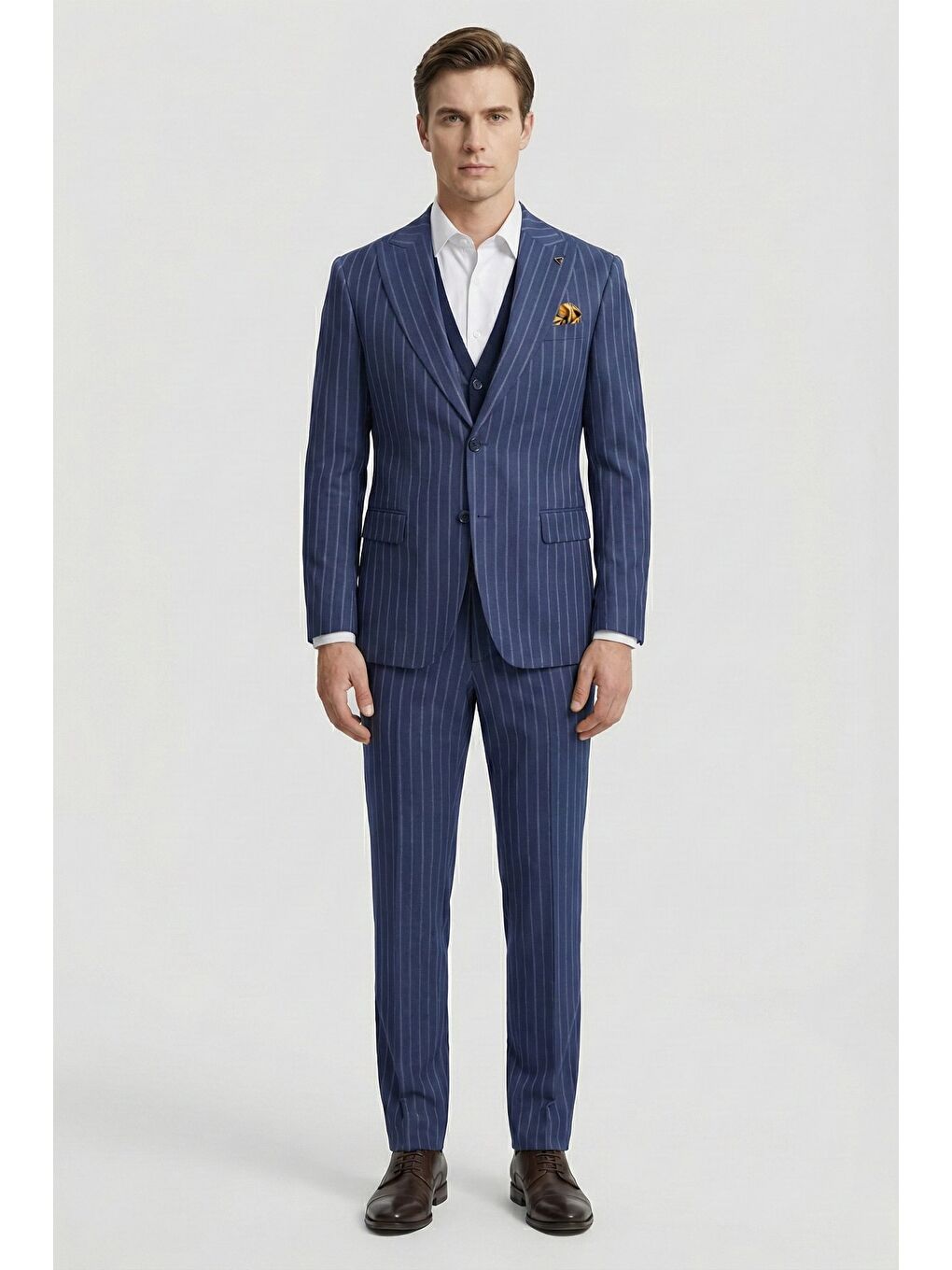 Giotelli Lacivert Triko Yelekli 6 Drop Polyester Viskon Karışımlı Erkek Takım Elbise-1