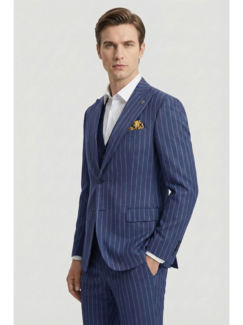 Giotelli Lacivert Triko Yelekli 6 Drop Polyester Viskon Karışımlı Erkek Takım Elbise-2