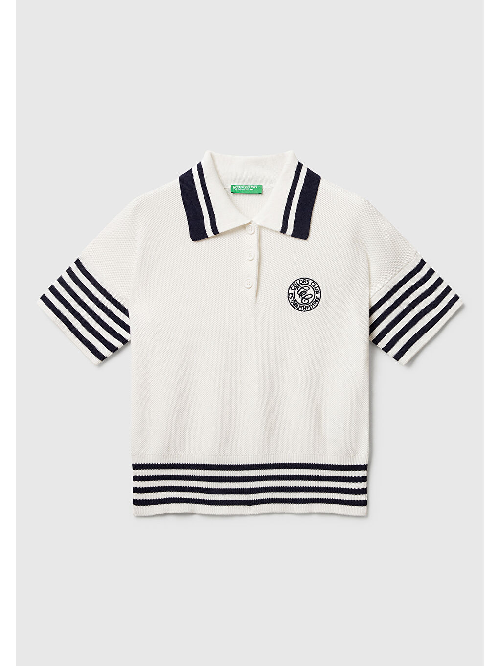 Ekru Kadın Krem %100 Pamuk Polo Yaka Kısa Kollu Kazak-2