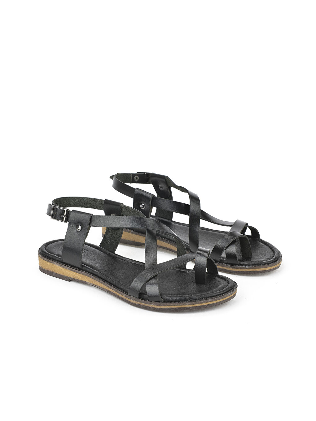 Kadın Hakiki Deri Sandalet 1511010Z401 Siyah-3