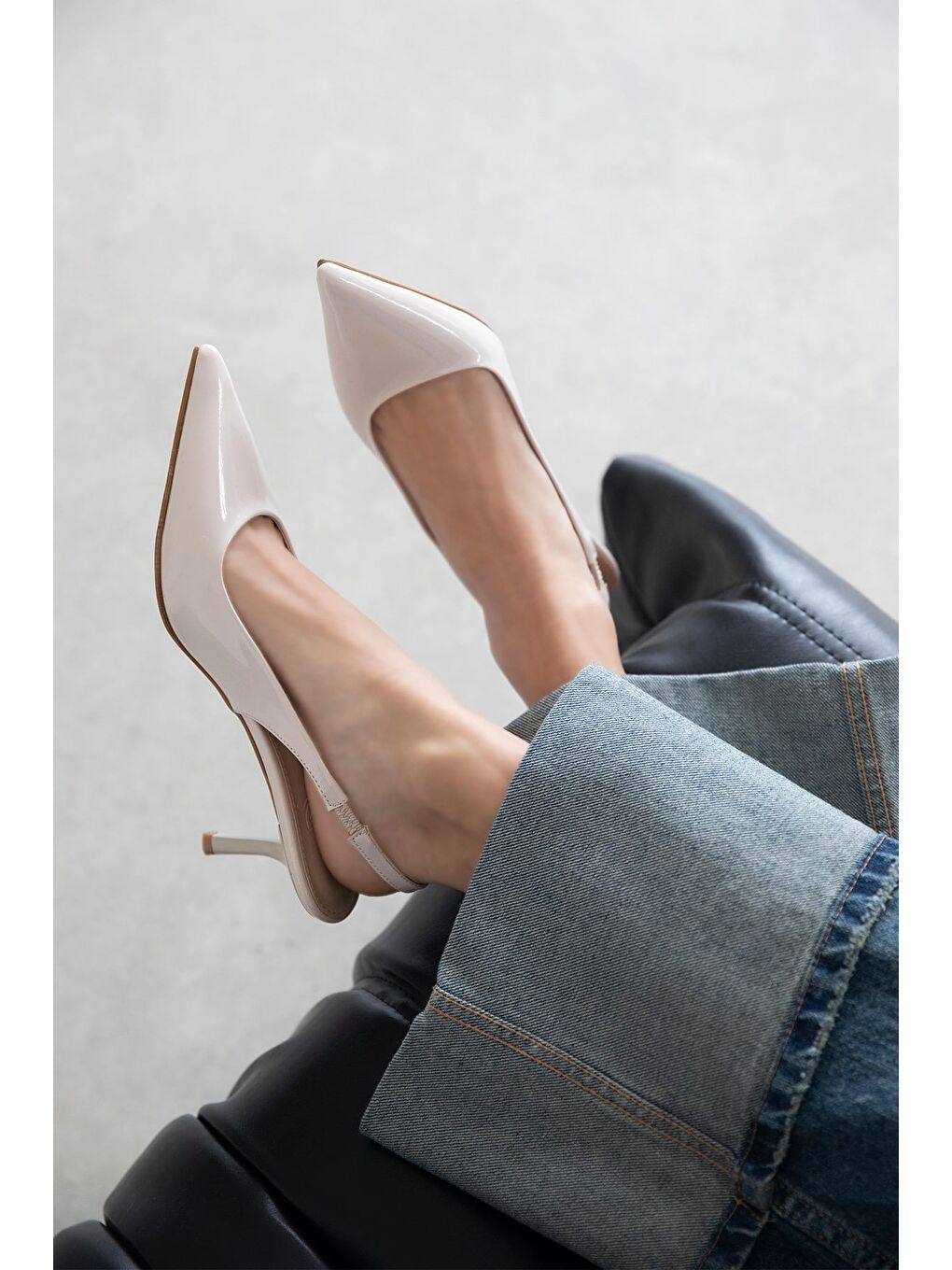 Raye Kadın Topuklu Rugan Ayakkabı Bej-1