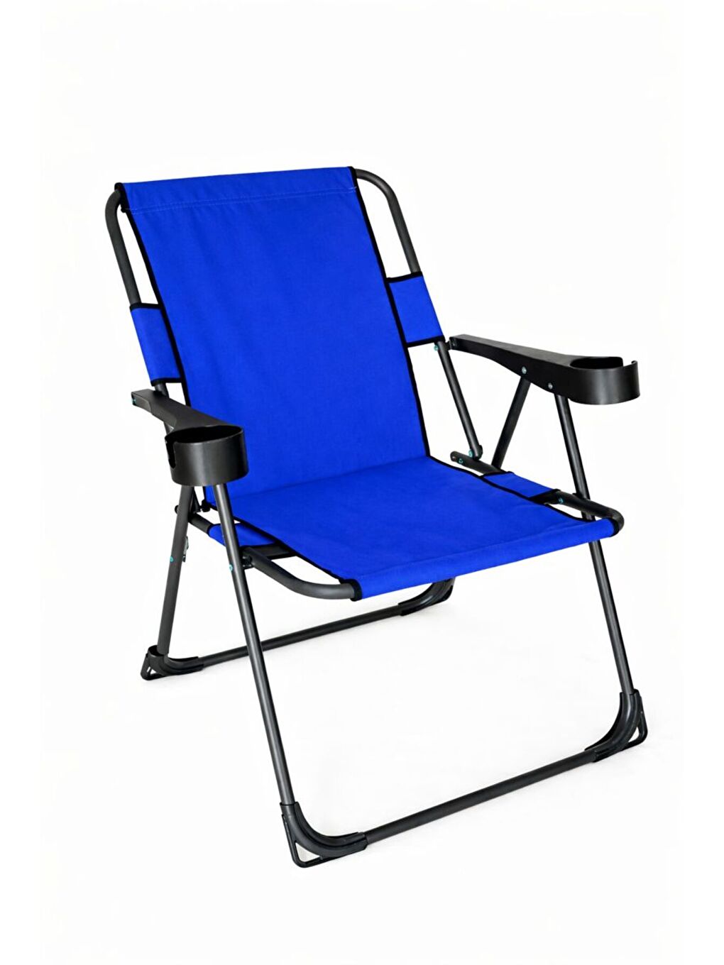 Katlanır Kamp Sandalyesi Çİft Taraf Bardaklı Piknik Sandalyesi Lacivert