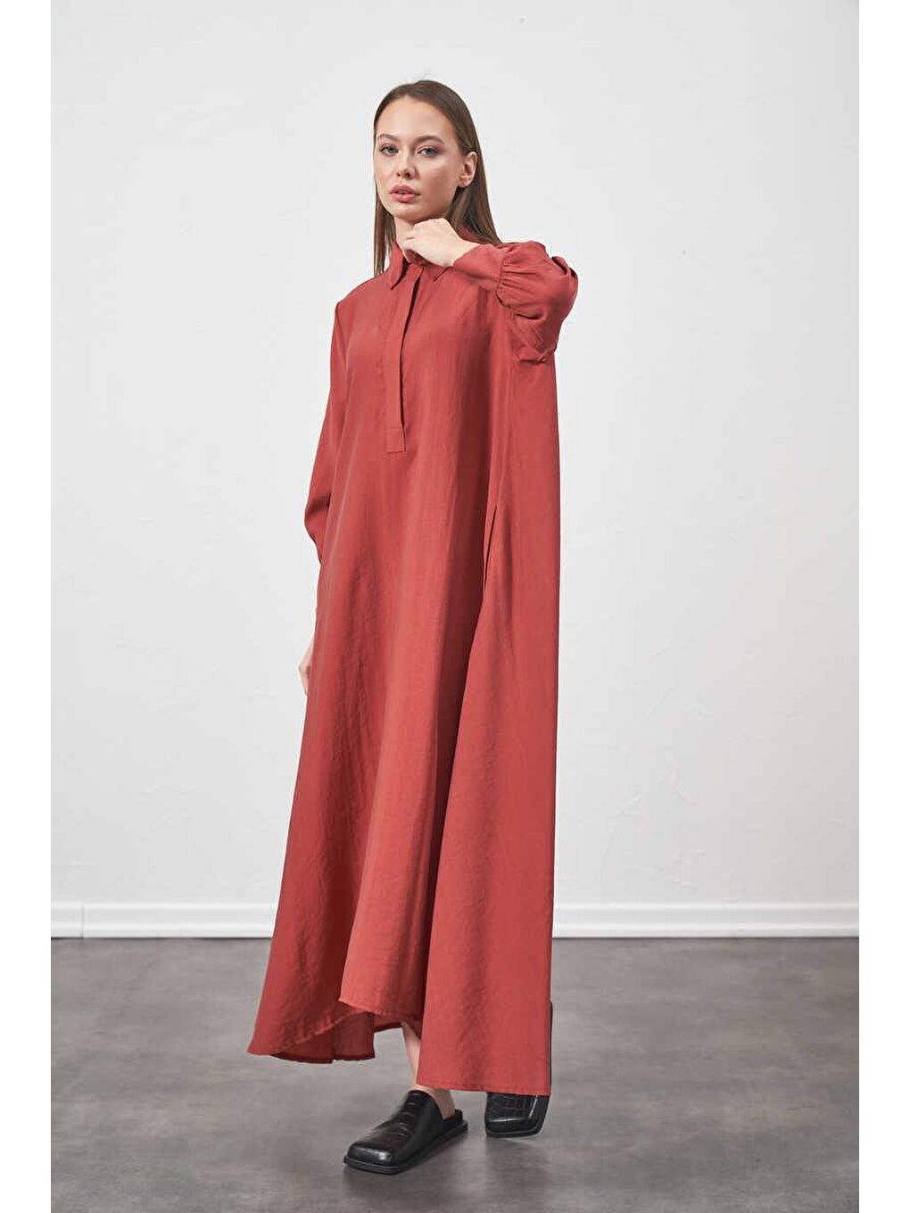 Pembe A Pile Ekstra Salaş Modal Elbise Gül Kurusu-1