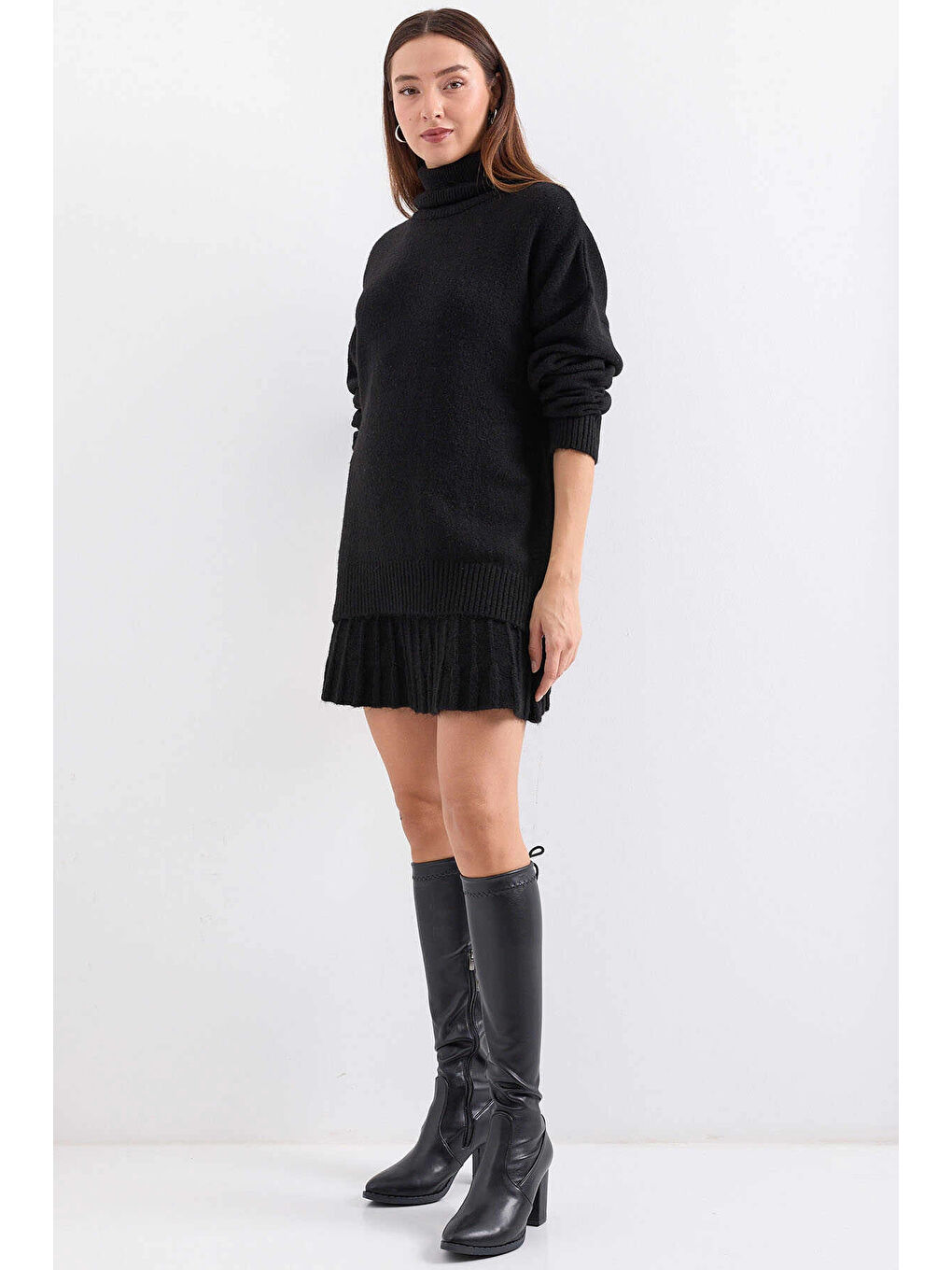 Kadın Siyah Kazak Etek Triko İkili Takım HZL25W-BD1102641-4