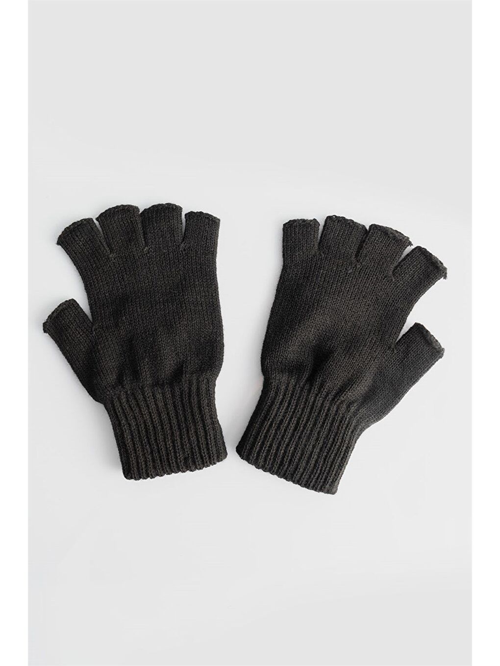 Kışlık Yün Siyah Yarım Parmak Erkek Eldiven-1