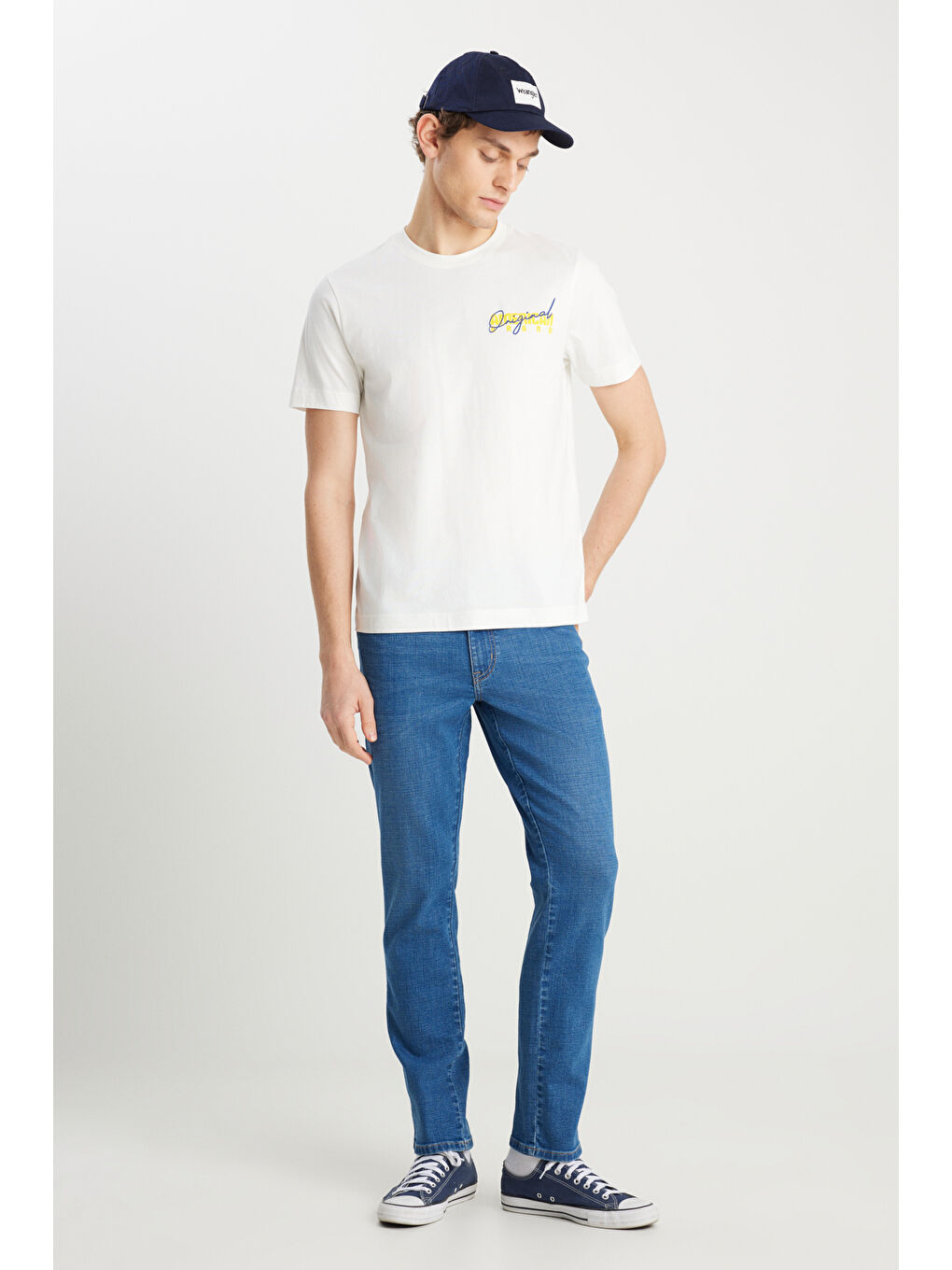 Beyaz %100 Pamuk Regular Fit Normal Kesim Bisiklet Yaka Ekru Tişört-2