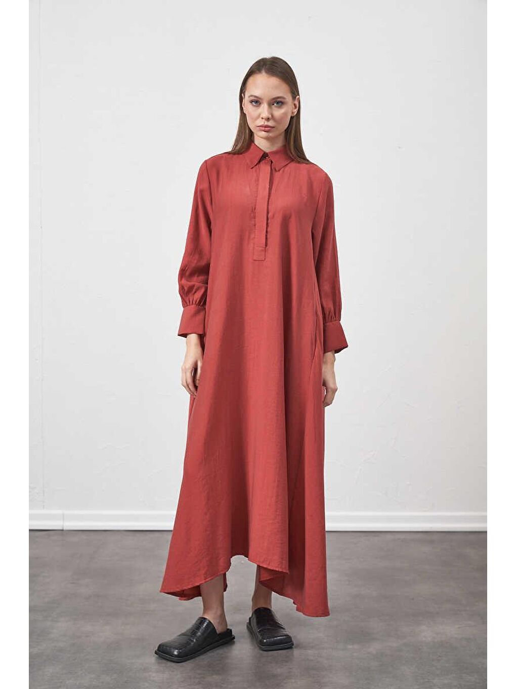 Pembe A Pile Ekstra Salaş Modal Elbise Gül Kurusu-2