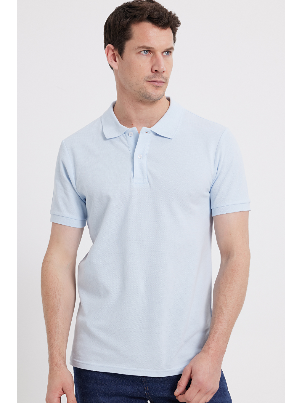 Slim Fit Dar Kesim %100 Pamuk Erkek Polo Yaka Turkuaz Tişört-7