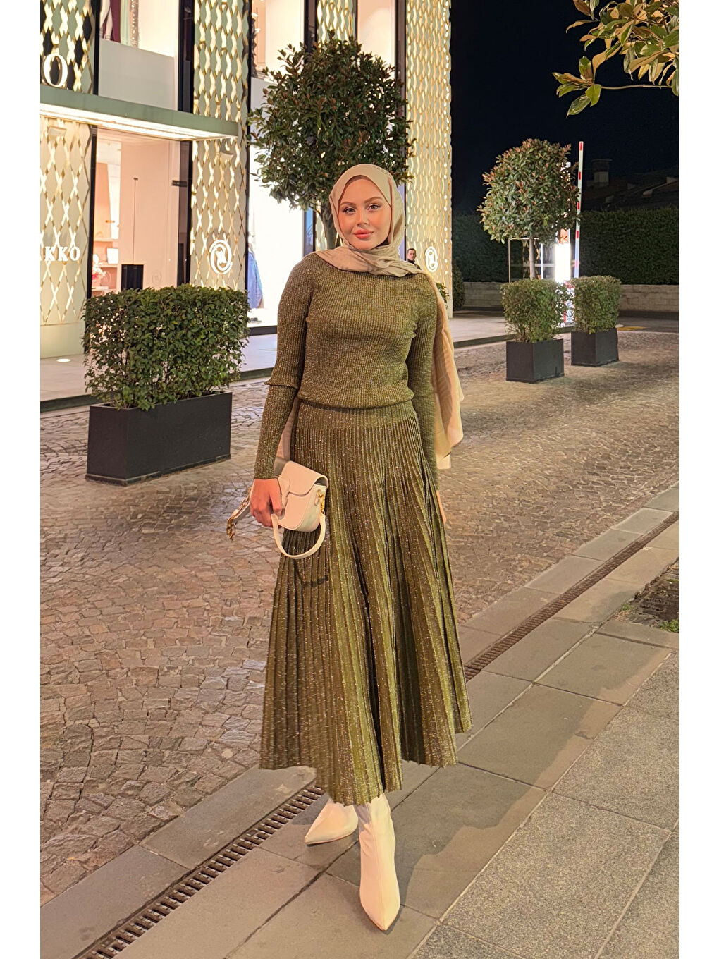 Kadın Sim Detaylı Elbise Yağ Yeşil