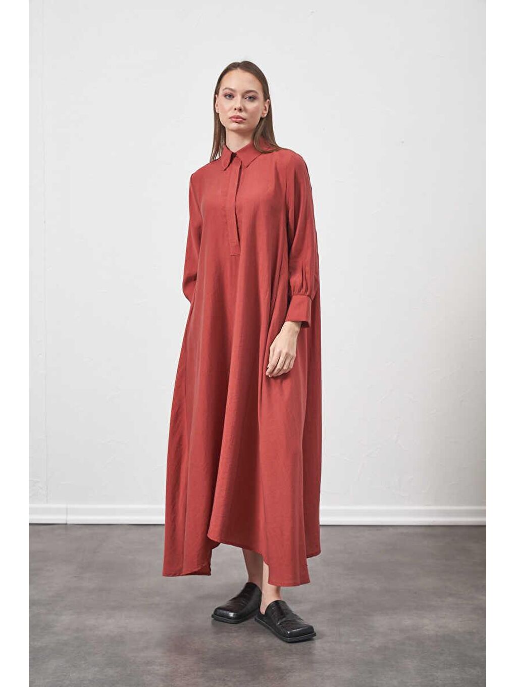 Pembe A Pile Ekstra Salaş Modal Elbise Gül Kurusu-3