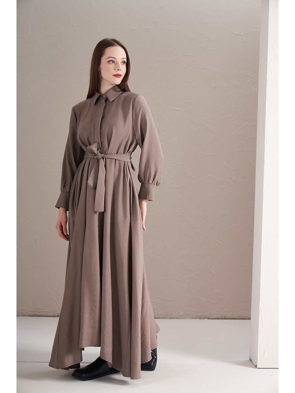 Bej A Pile Ekstra Salaş Modal Elbise Vizon-2