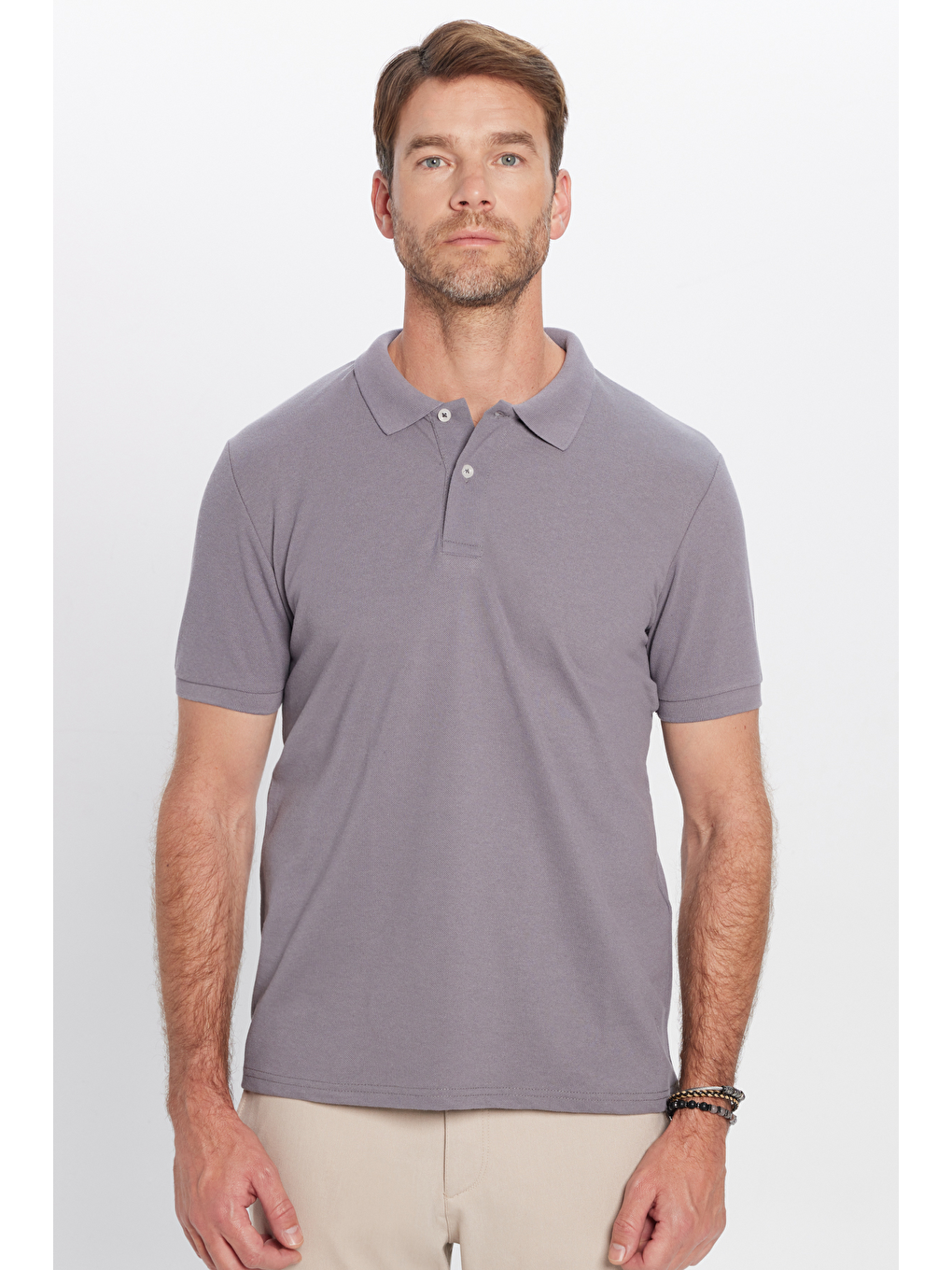 Erkek Regular Fit Klasik Kesim %100 Pamuk Düz Pike Gri Polo Yaka Tişört