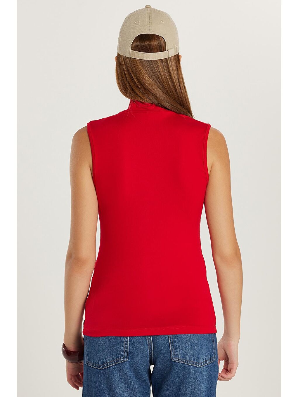 Kadın Regular Fit Klasik Kesim Viskon Kumaş Balıkçı Yaka Sıfır Kol Kırmızı Bluz-4