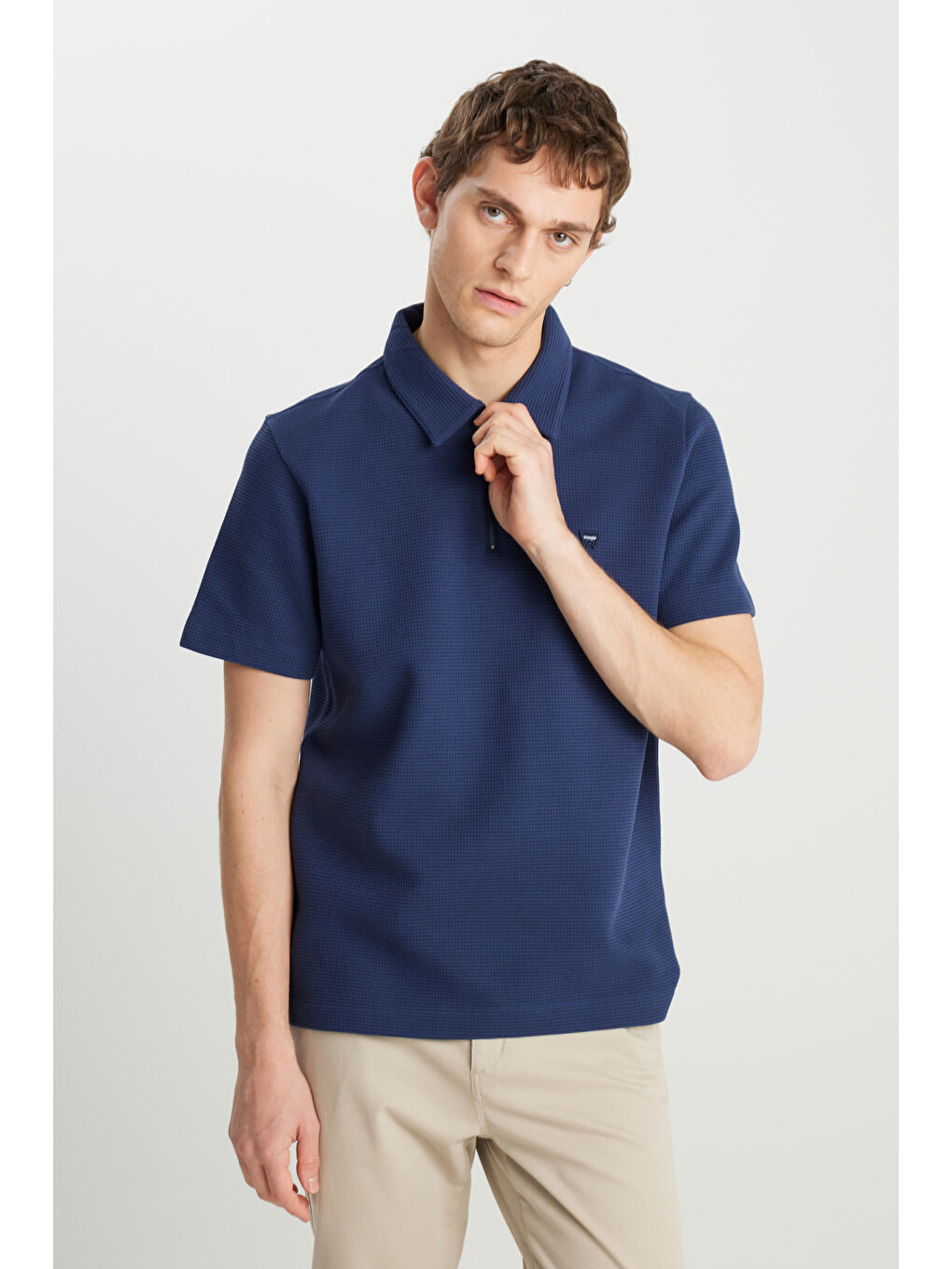 %100 Pamuk Regular Fit Normal Kesim Fermuar Detaylı Lacivert Polo Tişört