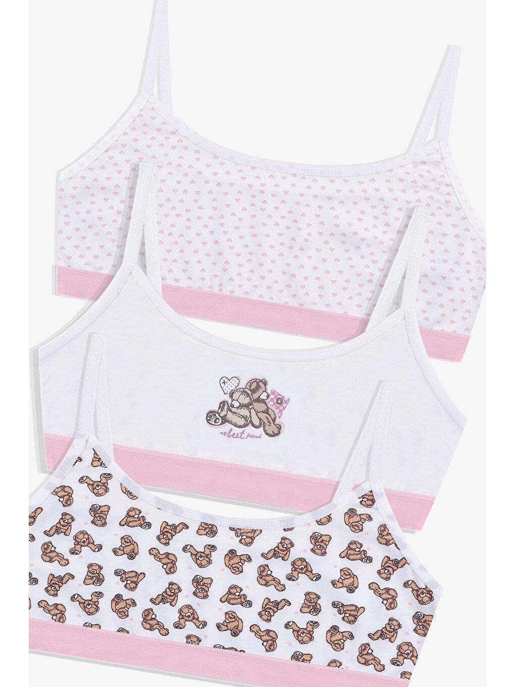 Beyaz Kız Çocuk 3'lü İp Askılı Yarım Atlet-4