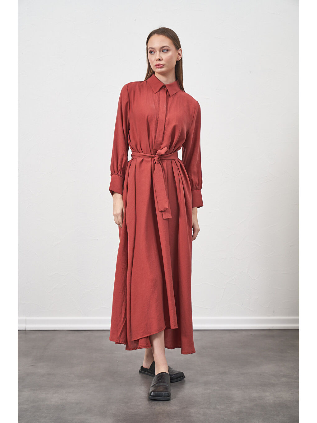 Pembe A Pile Ekstra Salaş Modal Elbise Gül Kurusu-7