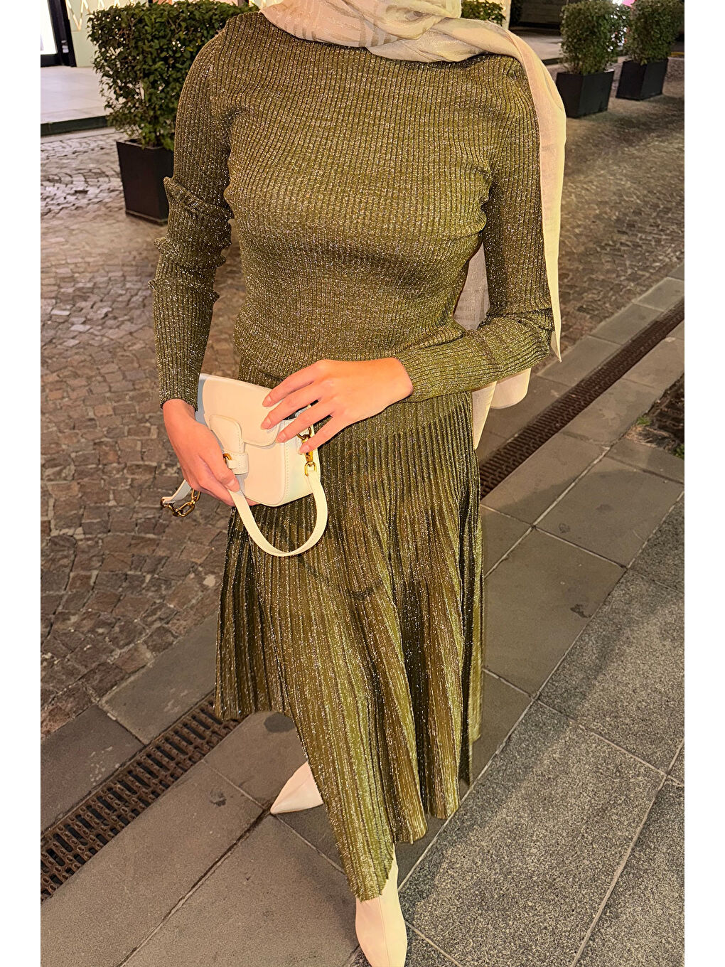 Kadın Sim Detaylı Elbise Yağ Yeşil-4