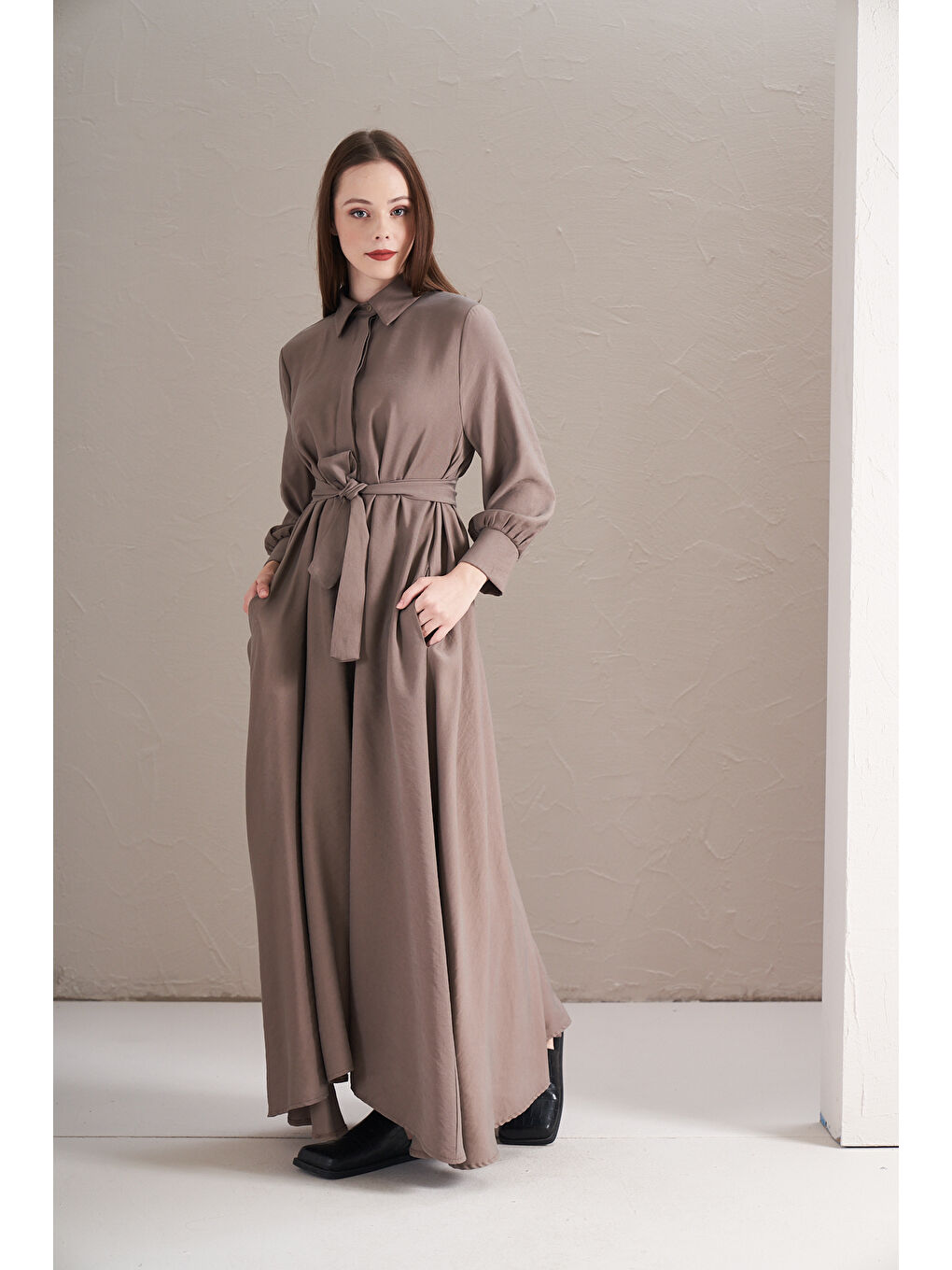 Bej A Pile Ekstra Salaş Modal Elbise Vizon-3