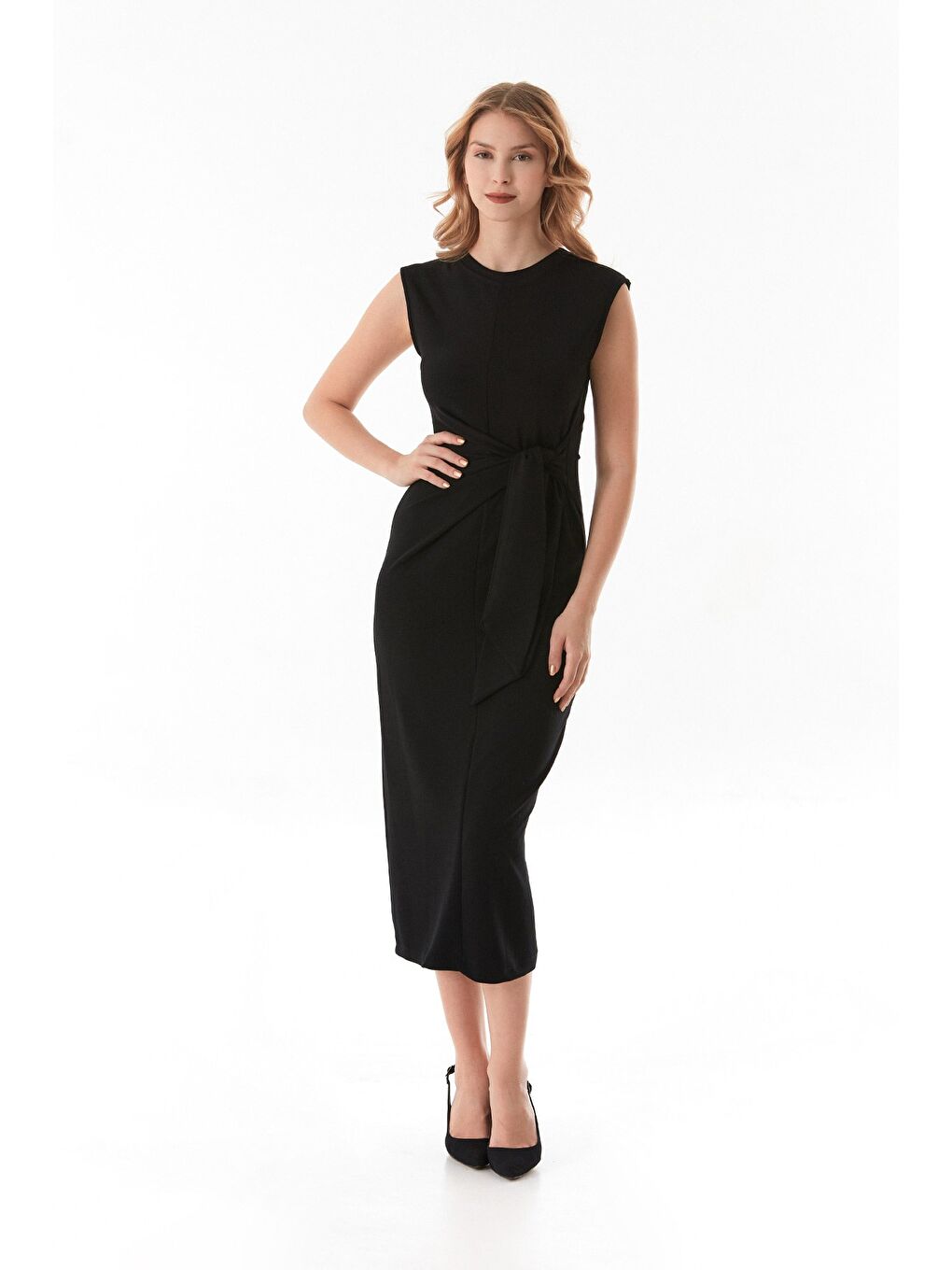 Siyah Basic Bağlama Detaylı Modal Elbise