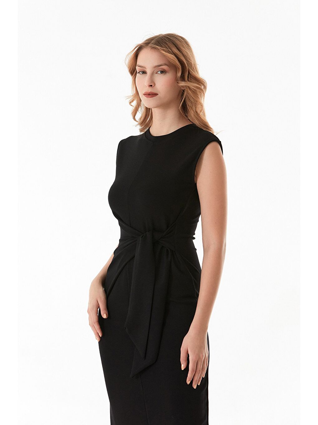 Siyah Basic Bağlama Detaylı Modal Elbise-1