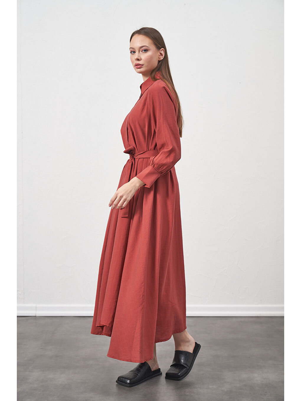 Pembe A Pile Ekstra Salaş Modal Elbise Gül Kurusu-8