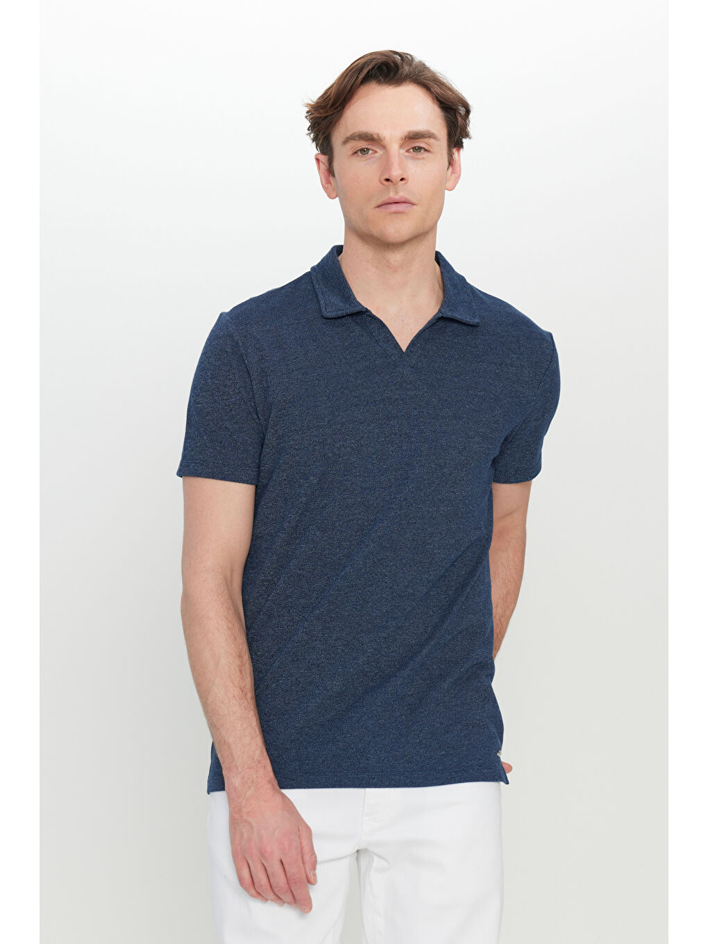 Erkek Lacivert Pamuklu Slim Fit Dar Kesim Polo Yaka Tişört