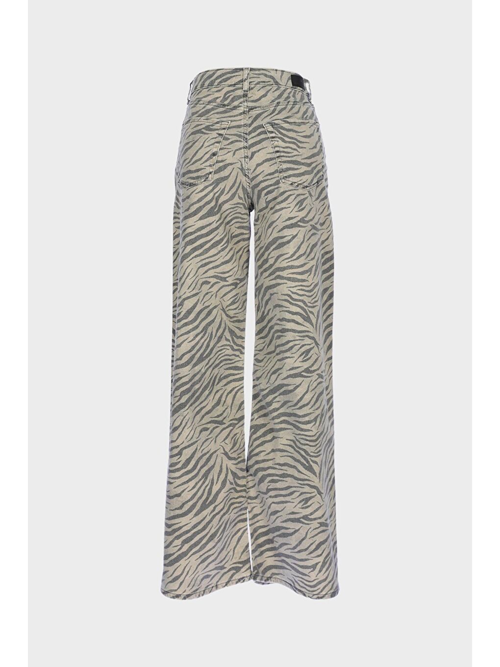 Gri Weslie Zebra Desenli Yüksek Bel Fermuarlı Wideleg Jean Pantolon C 4530-216-1
