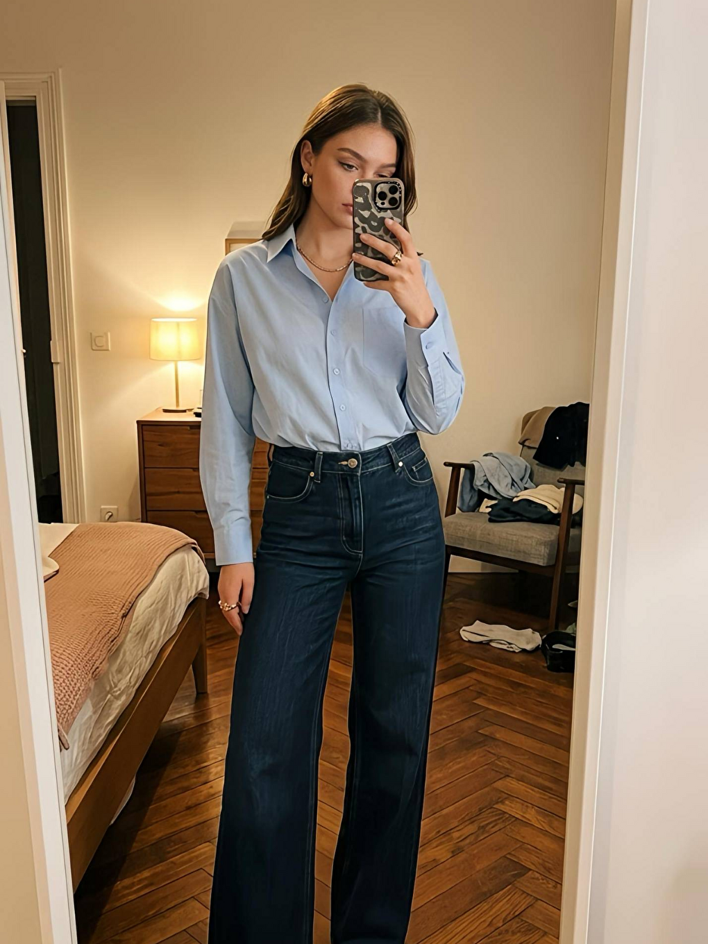 Mavi Oversize Arkası Uzun Önü Kısa Poplin Gömlek