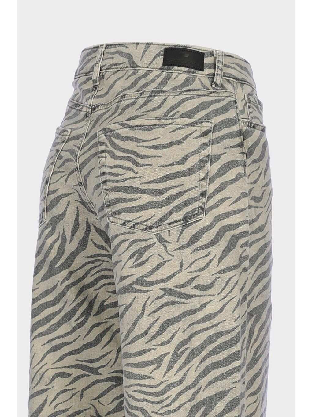 Gri Weslie Zebra Desenli Yüksek Bel Fermuarlı Wideleg Jean Pantolon C 4530-216-2