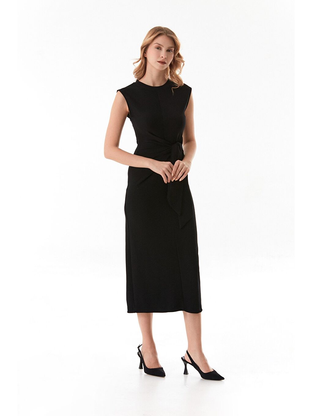 Siyah Basic Bağlama Detaylı Modal Elbise-3