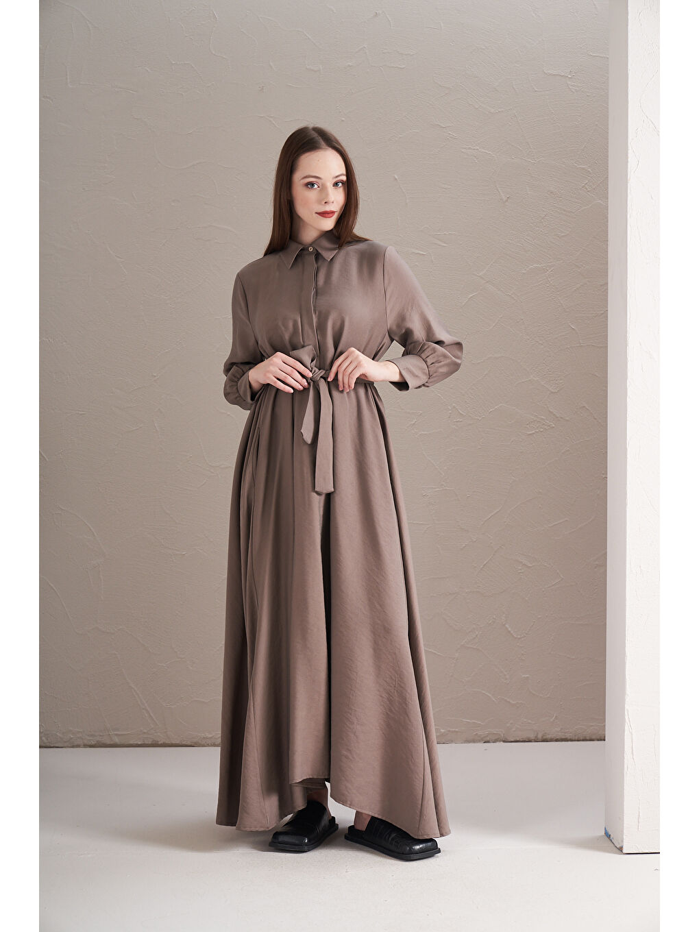 Bej A Pile Ekstra Salaş Modal Elbise Vizon-4