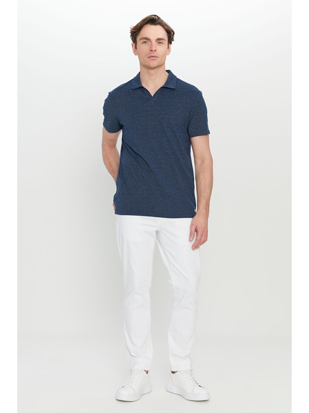 Erkek Lacivert Pamuklu Slim Fit Dar Kesim Polo Yaka Tişört-1