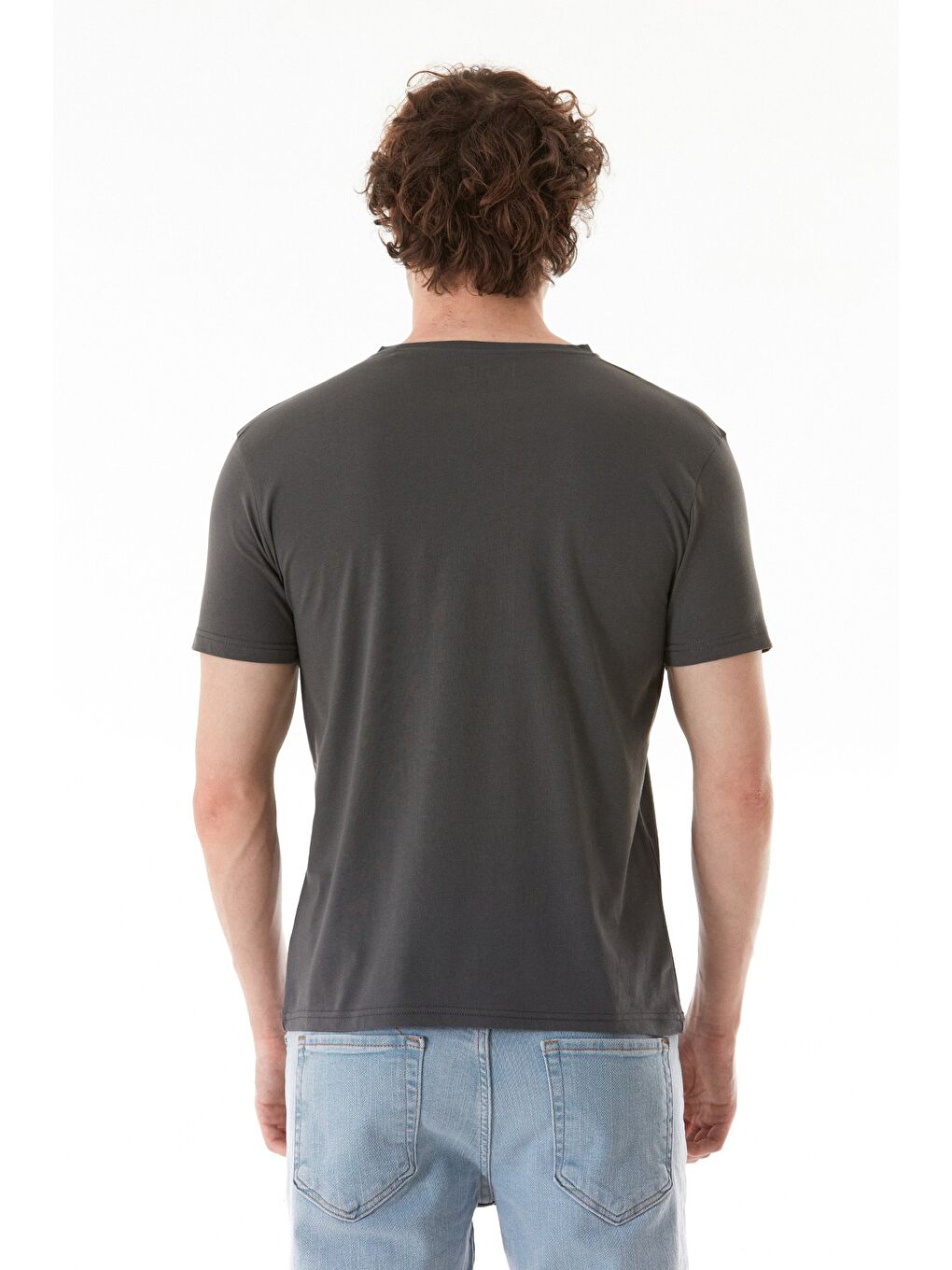 Antrasit Boston Yazı Baskılı Bisiklet Yaka Tişört-3