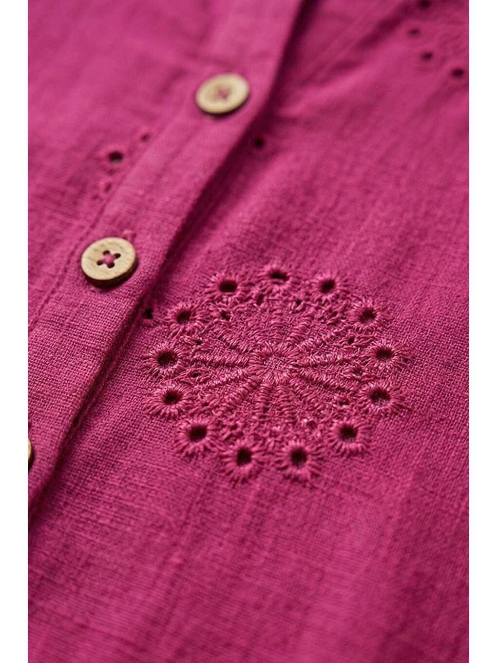 Fuşya Hakim Yaka Düğmeli Uzun Kollu Düğmeli Casual Müslin Dokuma Gömlek 75 63-1