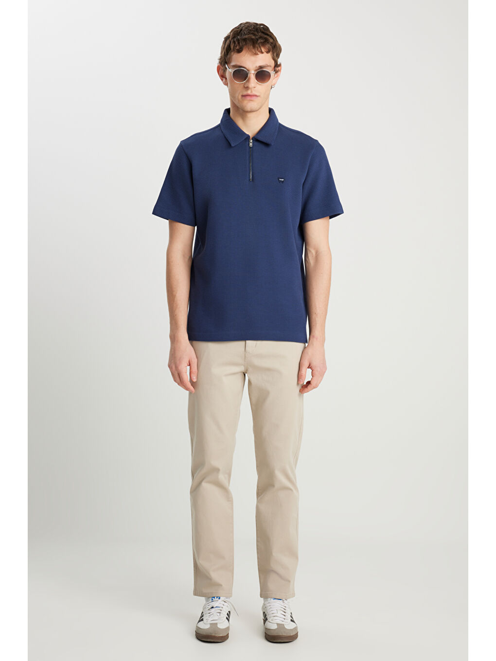 %100 Pamuk Regular Fit Normal Kesim Fermuar Detaylı Lacivert Polo Tişört-2