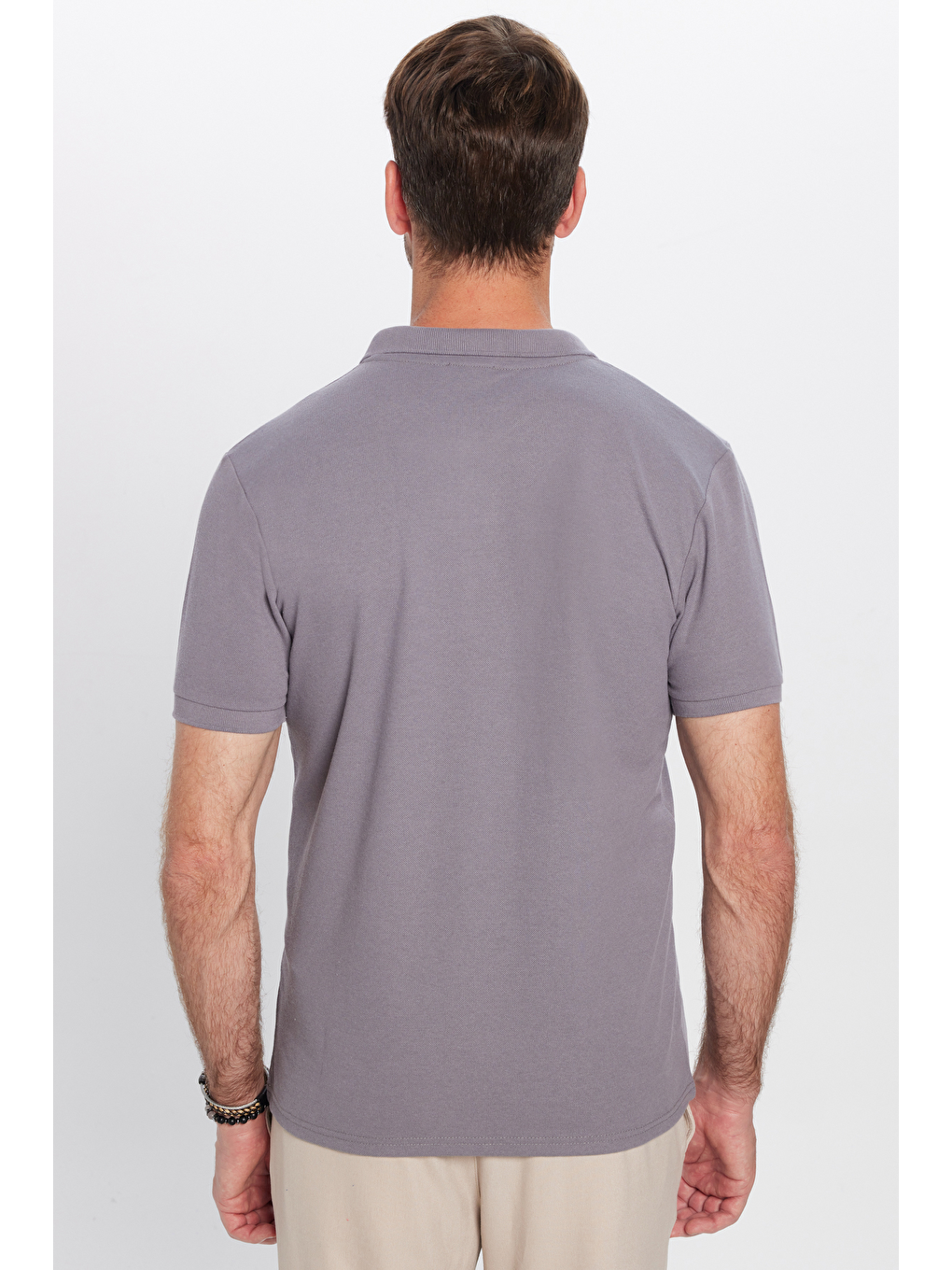 Erkek Regular Fit Klasik Kesim %100 Pamuk Düz Pike Gri Polo Yaka Tişört-4