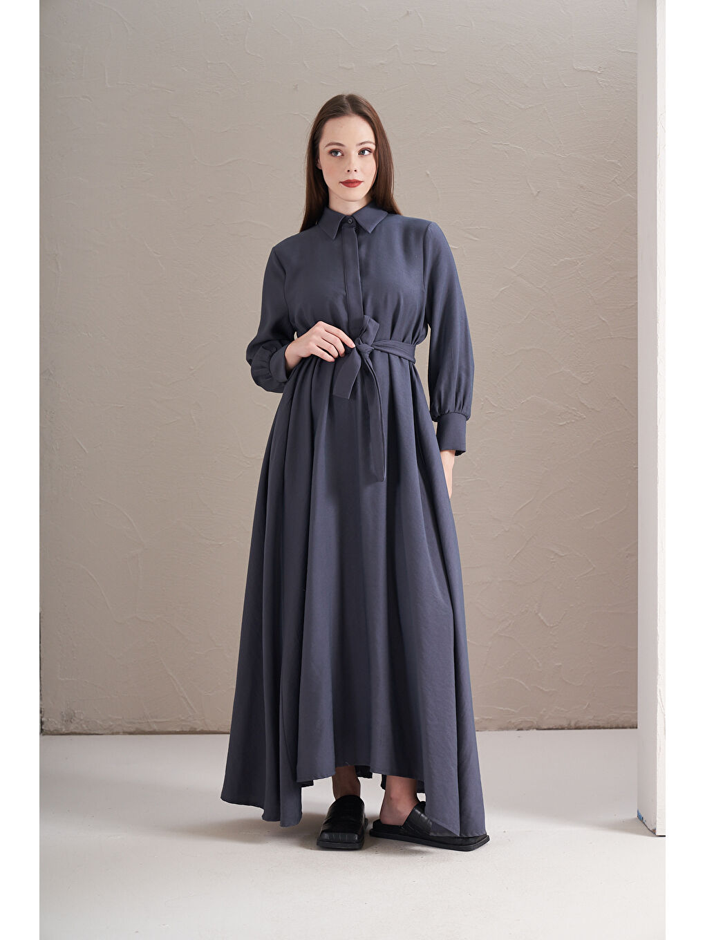 A Pile Ekstra Salaş Modal Elbise İndigo-1