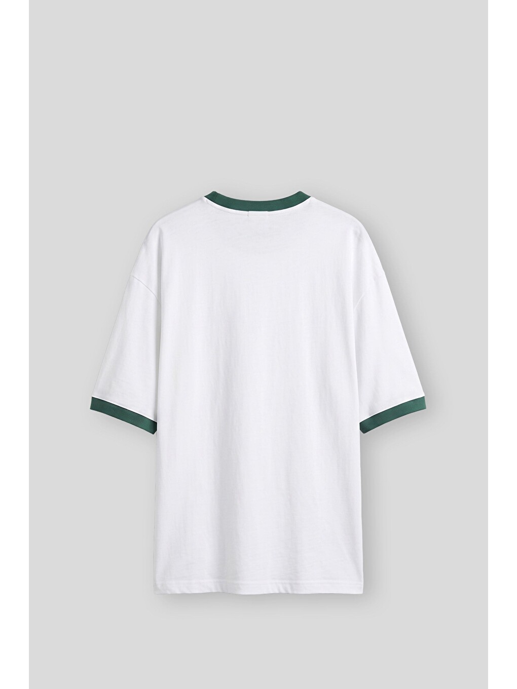 Erkek Süper Oversize La Baskılı Kontrast Yaka T-shirt Beyaz-1